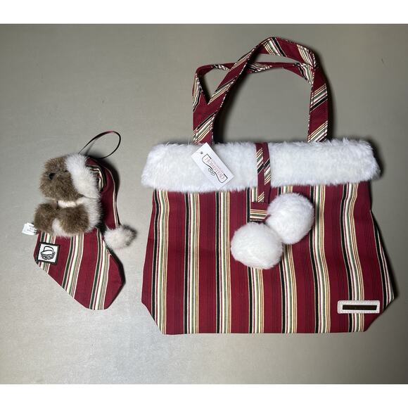 Longaberger Homestead Holiday Striped Tote Bag W/ Holiday Striped Mini Stocking - Picture 1 of 11